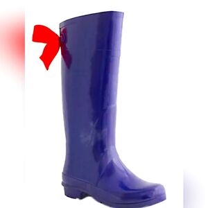 Navy Blue Nomad  Rain Tall Boots Red And Gold Bow Ties Lug Sole Booties Size 6